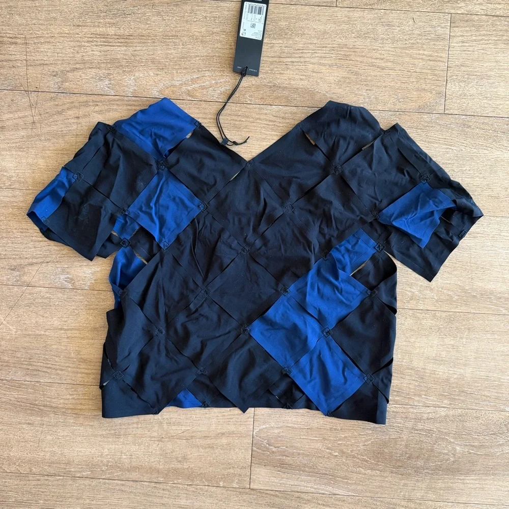Adidas Y-3 puzzle Black and Blue Patchwork Crop Top women XS - Picture 3 of 4